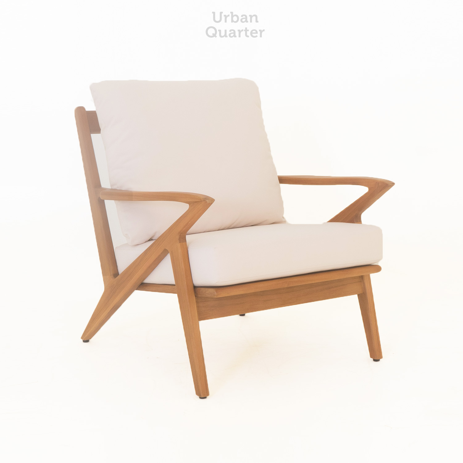 61.18652 ARDENT LOUNGECHAIR WITH TEAK WOOD NORMAL FOAM FABRIC SR Cream -Overall.68x79x77cm, Seat.60x57x30cm