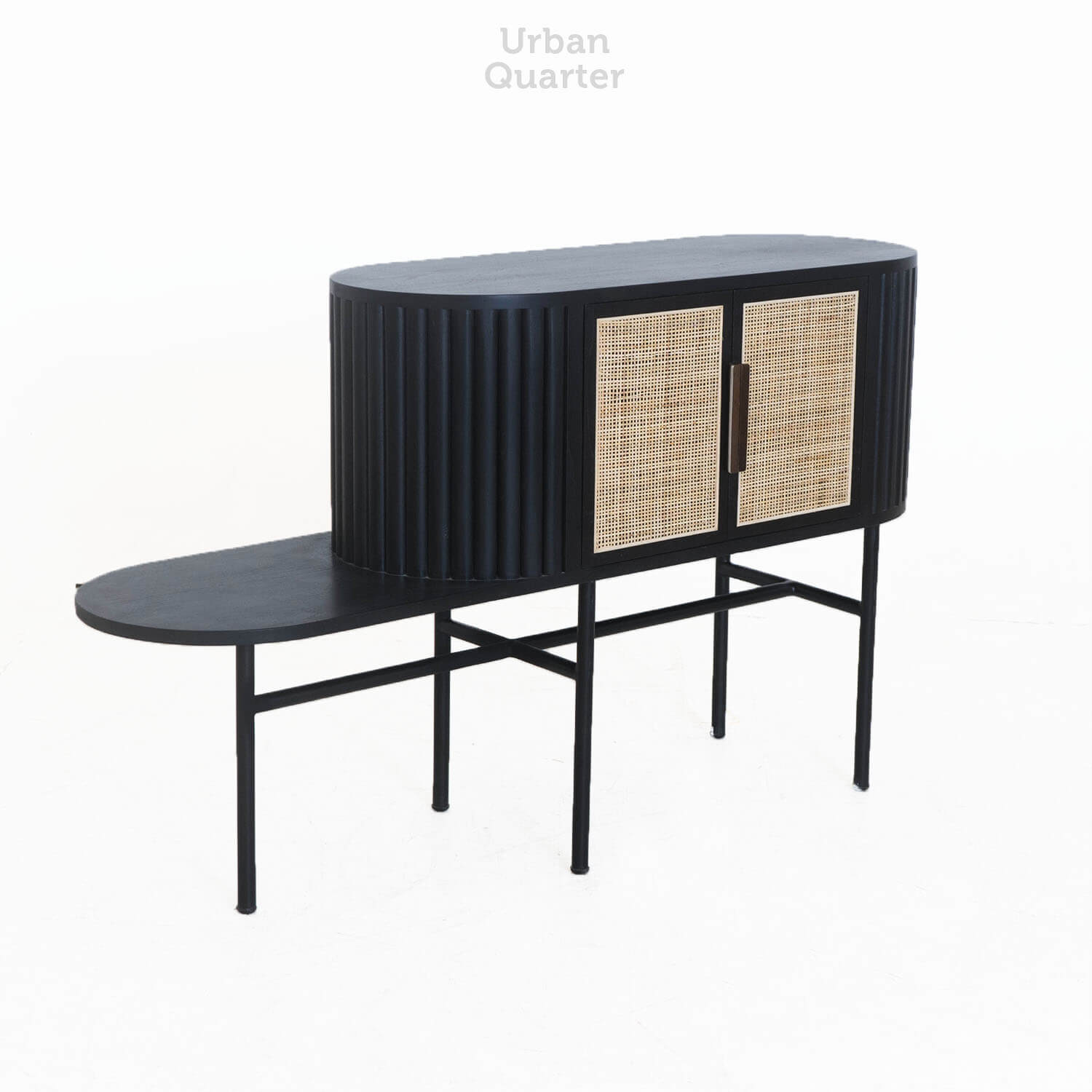 07.19063 SIDE BOARD WITH TEAK WOOD + IRON BASE + RATTAN WEBBING-Overall.140x40x84cm