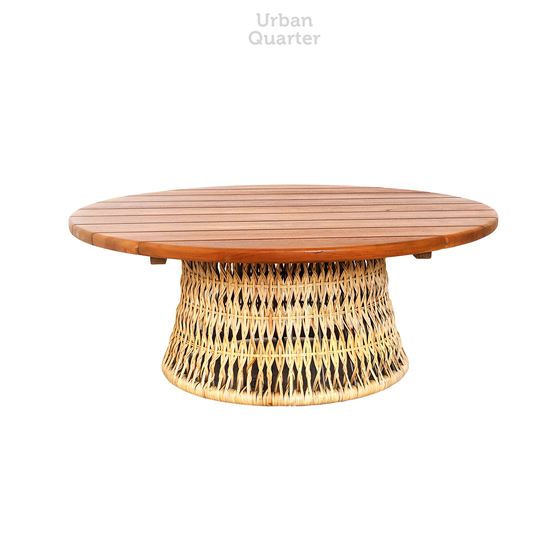 22.19427 COFFEE TABLE WITH TEAK TOP + ALUM + RATTAN NATURAL-Overall_E.Dia.100x40cm