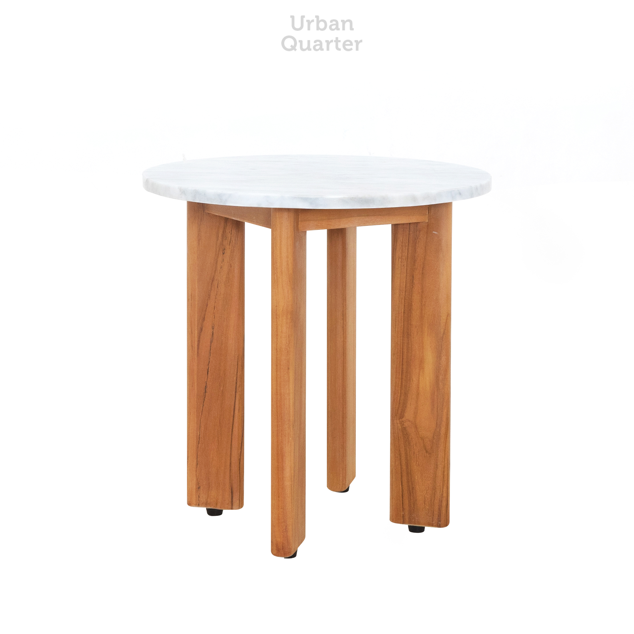 24.19055 SIDE TABLE TEAK WOOD WITH CARARA WHITE TOP-Overall.Dia.45x47cm_e