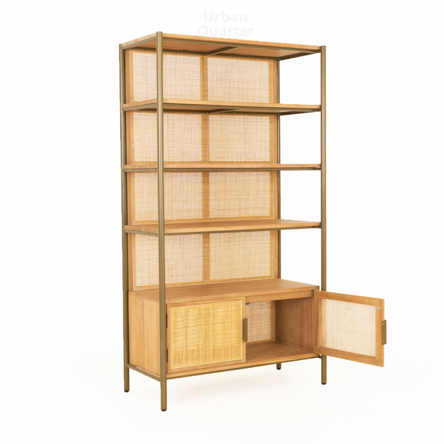 32.19369 RACK WITH TEAK IRON RATTAN WEBBING -Overall.100x45x180cm (2)