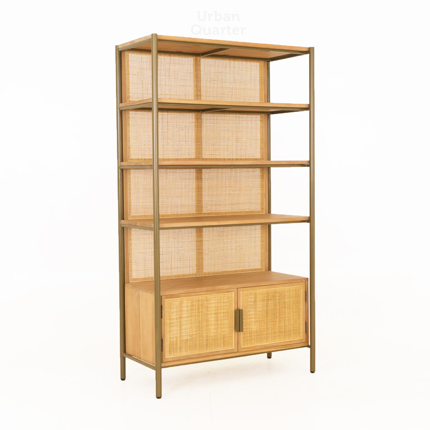 32.19369 RACK WITH TEAK IRON RATTAN WEBBING -Overall.100x45x180cm