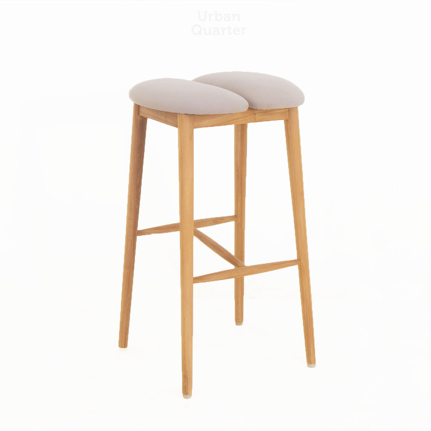 09.19074 BARSTOOL WITH TEAK WOOD Natural Finished NORMAL FOAM Fabric SR Grey (IL-03)-Overall.42x40x75cm
