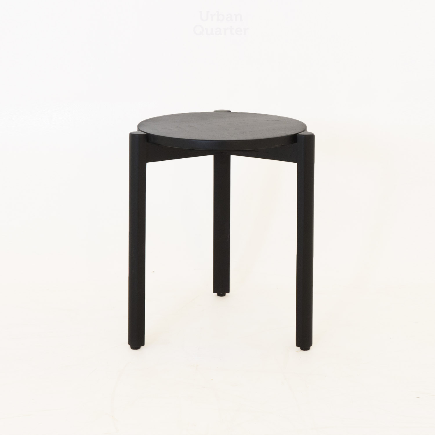 81.18403 STOOL WITH TEAK WOOD In Black Solid PU Finished -Overall.39x39x45cm